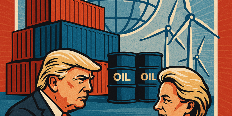 A symbolic and visually striking digital illustration representing the new trade agreement between t